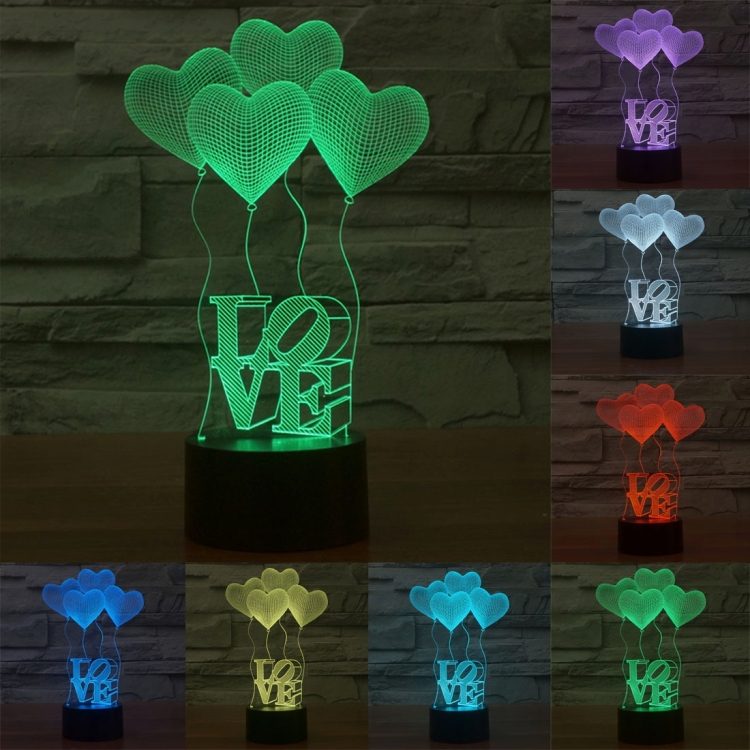 

Four Heart Style 7 3D Touch Switch Control LED Light, 7 Color Discoloration Creative Visual Stereo Lamp Desk Lamp Night Light