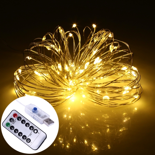 

2W 10m USB Silver Wire String Light, 100 LEDs 8 Modes Fairy Lamp Decorative Light with 13-keys Remote Control, DC 5V