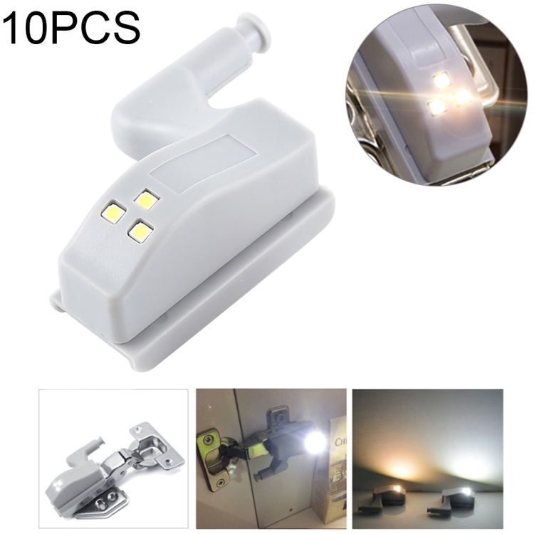 

10 PCS 0.3W Universal Inner Hinge LED Sensor lamp Cupboard 3 LEDs Night light Auto ON/OFF Bulb(Warm White)