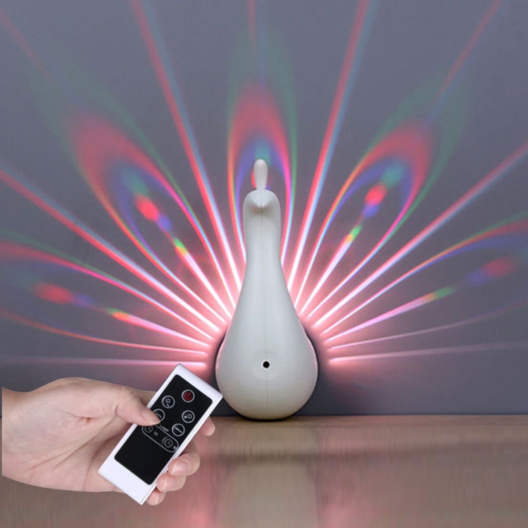 

Sunshine ML-D1804 Creative Peacock Colorful Projection Wall Lamp, USB Charge Touch Button LED Night Light with Remote Control(White)