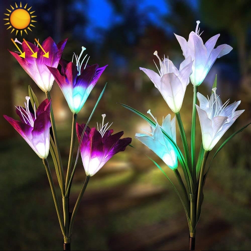 

2 PCS Lily Flower Shape 4 Heads Solar Powered Outdoor IP55 Waterproof LED Decorative Lantern Lawn Lamp