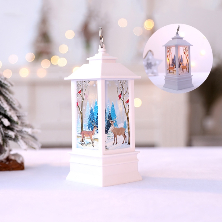 

White Elk Pattern Christmas Simulation Flame LED Lamp Desktop Decoration