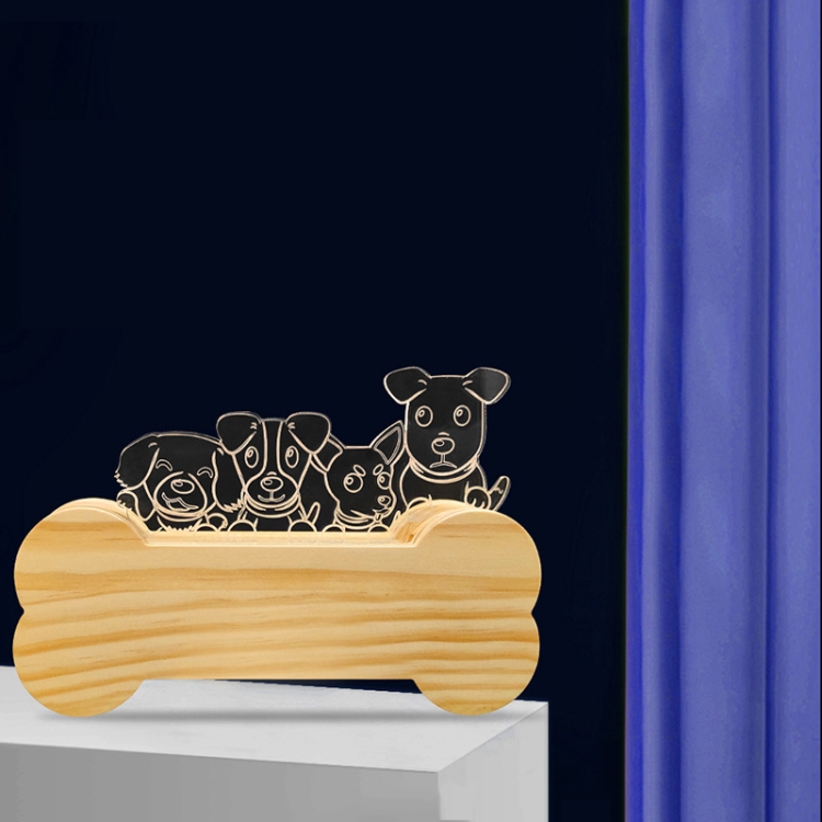 

Bone and Dogs Shape Bedroom Children Room 3D Folding Wood Lamp Night Light (Warm White)