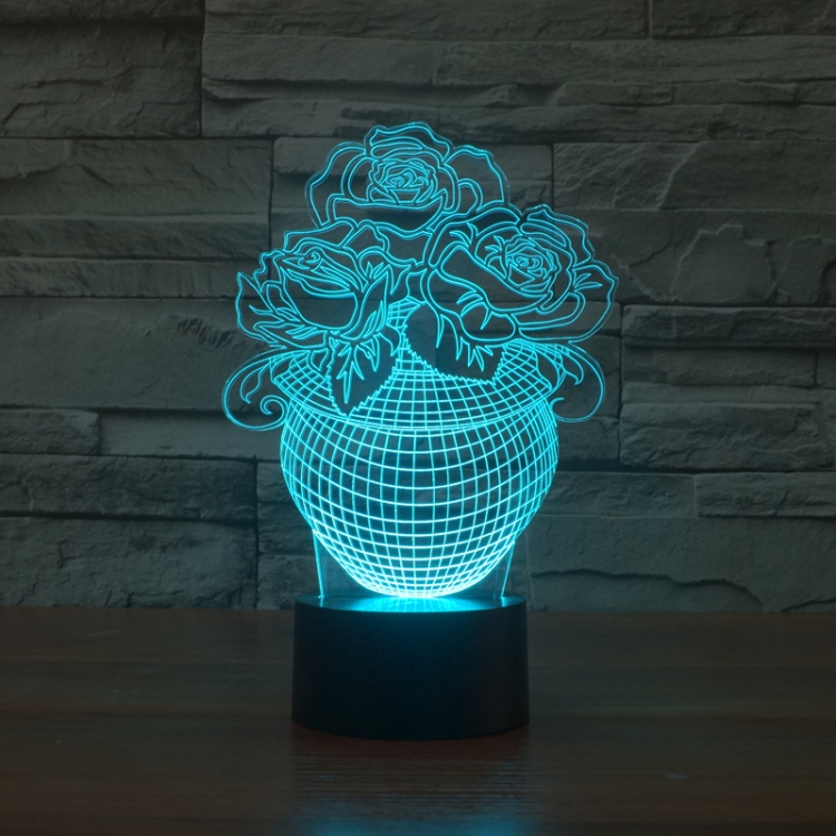 

Rose Black Base Creative Colorful 3D LED Decorative Night Light, Powered by USB and Battery