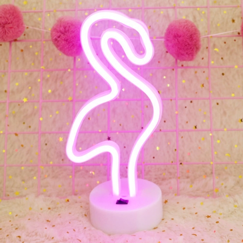 

Flamingo Shape Romantic Neon LED Holiday Light with Holder, Warm Fairy Decorative Lamp Night Light for Christmas, Wedding, Party, Bedroom(Pink Light)