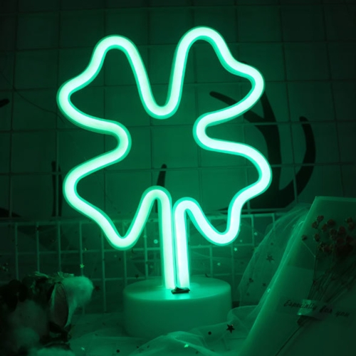 

Four-leaf Clover Romantic Neon LED Holiday Light with Holder, Warm Fairy Decorative Lamp Night Light for Christmas, Wedding, Party, Bedroom(Green Light)