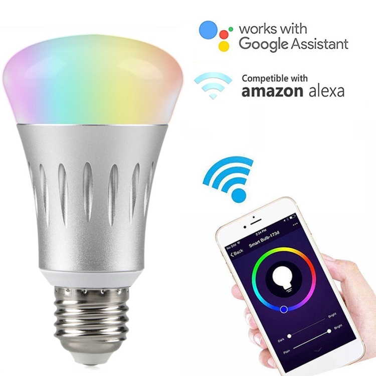 

JH-G05 E27 7W WiFi Smart LED Light Bulb, 6000K+RGB 600LM Works with Alexa & Google Home, AC 175-255V(Silver)
