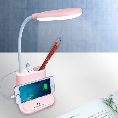

Multi-function Touch Switch USB Charging LED Desk Lamp with Phone Holder & Pen Holder, White Light & Warm White Two Modes LED Night Light, Support USB Output(Pink)