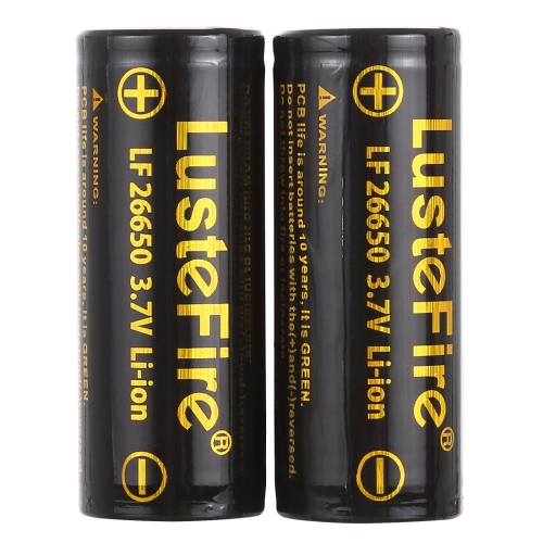 

LusteFire 2 PCS 5500mAh 3.7V 26650 Lithium Rechargeable Battery