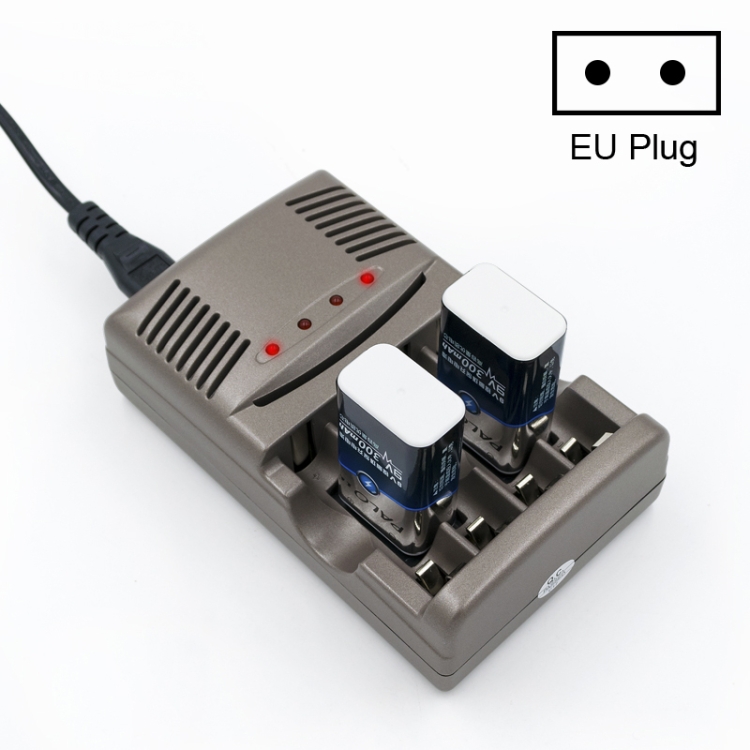 

AC 100-240V 4 Slot Battery Charger for AA & AAA & 9V Ni-MH Battery, EU Plug