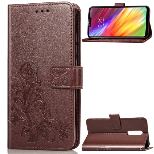 

Lucky Clover Pressed Flowers Pattern Leather Case for LG Q9, with Holder & Card Slots & Wallet & Hand Strap (Brown)