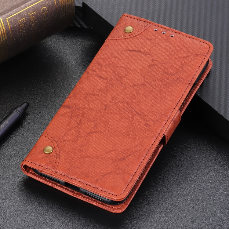 

Copper Buckle Retro Crazy Horse Texture Horizontal Flip Leather Case for LG Q60, with Holder & Card Slots& Wallet (Brown)
