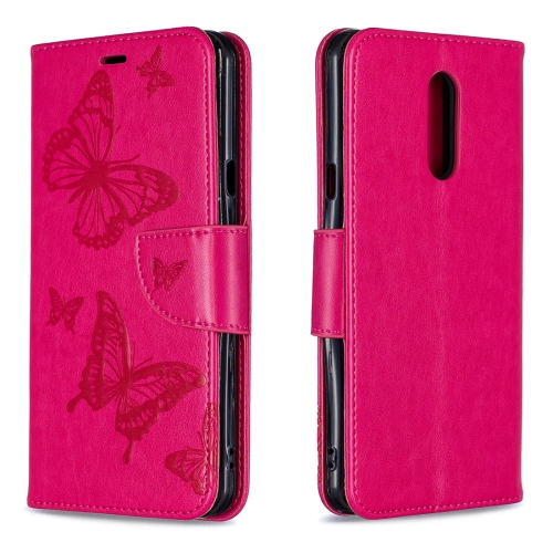 

Two Butterflies Embossing Pattern Horizontal Flip Leather Case for LG Q Stylo 5, with Holder & Card Slots & Wallet (Red)
