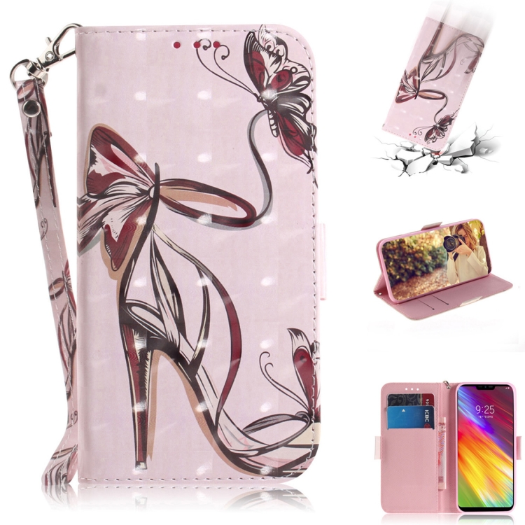 

3D Colored Drawing Butterfly High-heeled Shoes Pattern Horizontal Flip Leather Case for LG Q Stylo 5, with Holder & Card Slots & Wallet