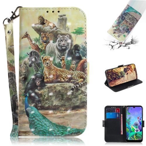 

3D Painting Zoo Pattern Coloured Drawing Horizontal Flip Leather Case for LG Q60, with Holder & Card Slots & Wallet