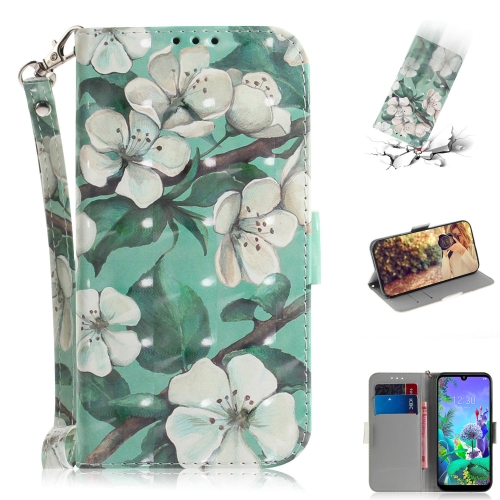 

3D Painting Watercolor Flower Pattern Coloured Drawing Horizontal Flip Leather Case for LG Q60, with Holder & Card Slots & Wallet