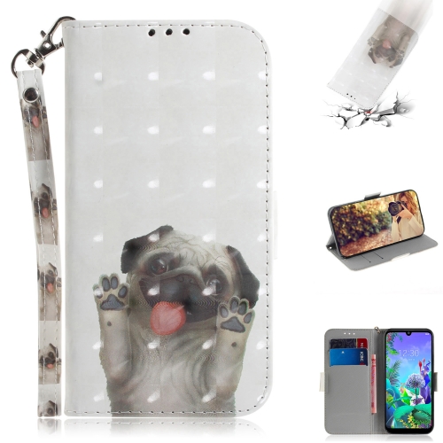 

3D Painting Pug Pattern Coloured Drawing Horizontal Flip Leather Case for LG Q60, with Holder & Card Slots & Wallet