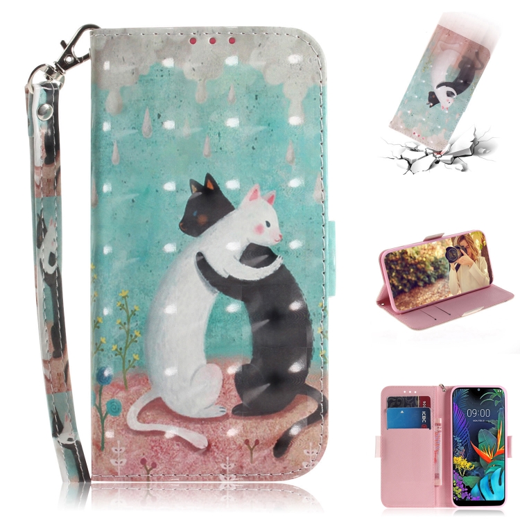 

3D Painting Black White Cat Pattern Coloured Drawing Horizontal Flip Leather Case for LG K50, with Holder & Card Slots & Wallet