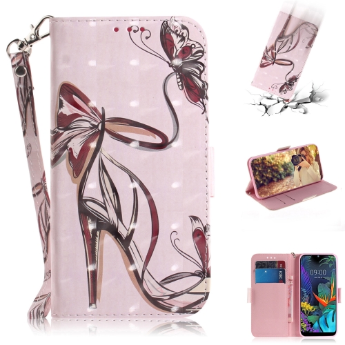 

3D Painting Butterfly High Heels Pattern Coloured Drawing Horizontal Flip Leather Case for LG K50, with Holder & Card Slots & Wallet