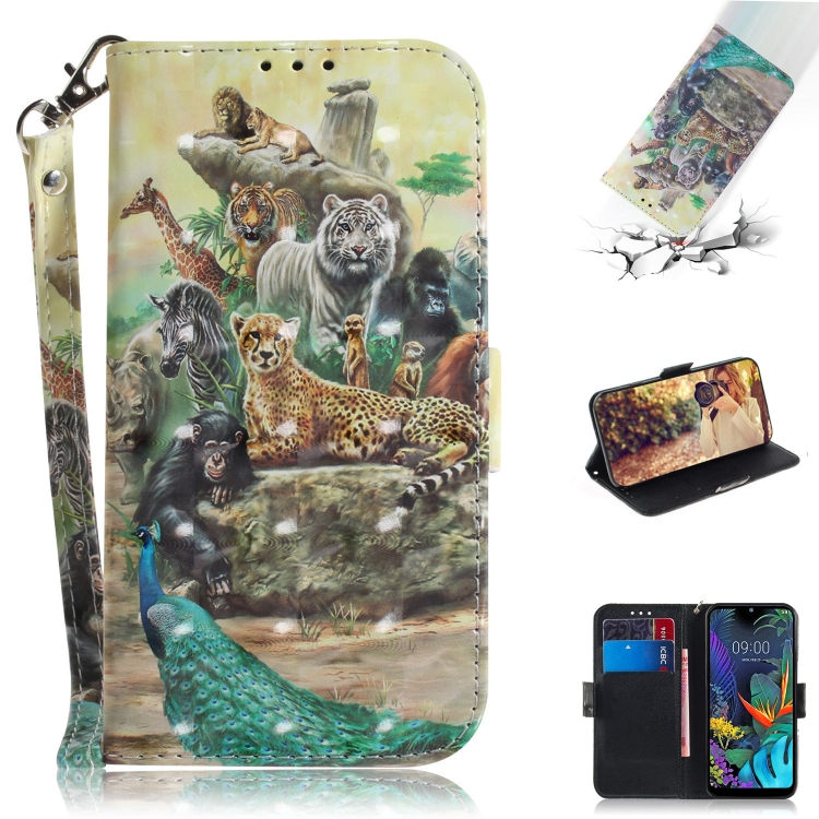 

3D Painting Zoo Pattern Coloured Drawing Horizontal Flip Leather Case for LG K50, with Holder & Card Slots & Wallet