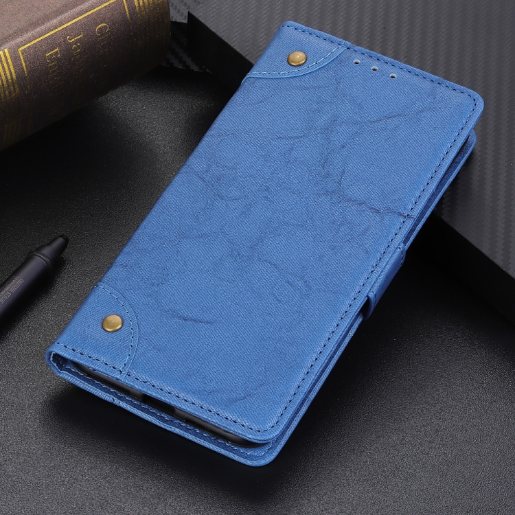 

Copper Buckle Retro Crazy Horse Texture Horizontal Flip Leather Case for LG K40, with Holder & Card Slots& Wallet (Blue)