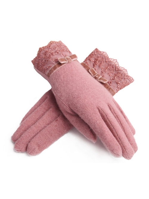 ladies pink wool gloves