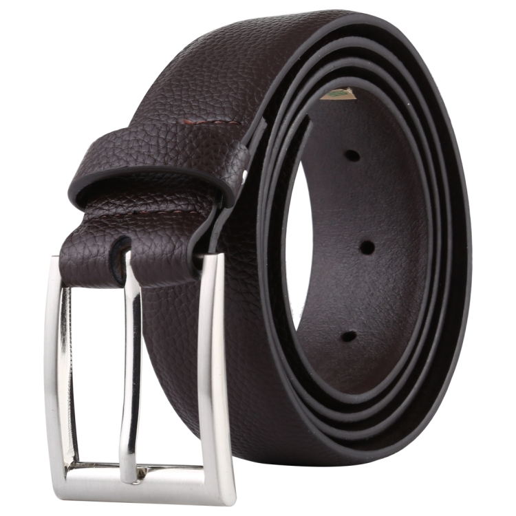 

Litchi Texture Fashion Alloy Pin Buckle Casual Men PU Belts Clothes Accessories, Width: 3.3cm, Length: 120cm(Dark Brown)