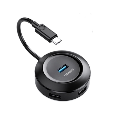 

USAMS US-SJ415 Small Round Box Type-C3.0 / 4 USB Intelligent HUB Adapter, Length 100mm(Black)