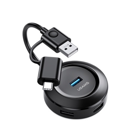 

USAMS US-SJ416 Small Round Box USB 3.0 + Type-C 3.0 / 4 USB Intelligent HUB Adapter, Length 120mm(Black)