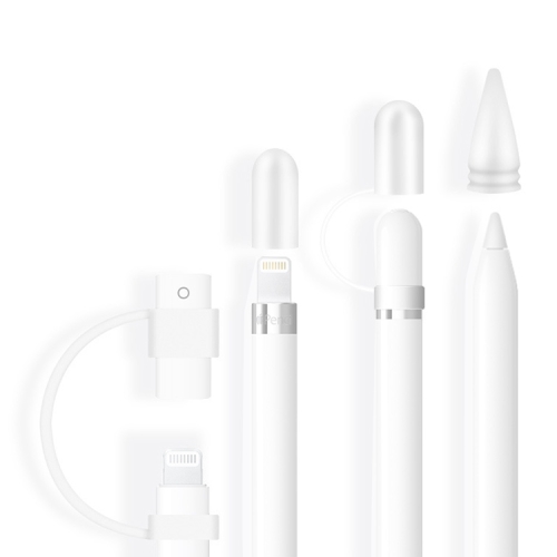 

4 in 1 For Apple Pencil 1 Stylus Touch Pen Nib Pen Cap Anti-lost Silicone Protective Cover Set (White)
