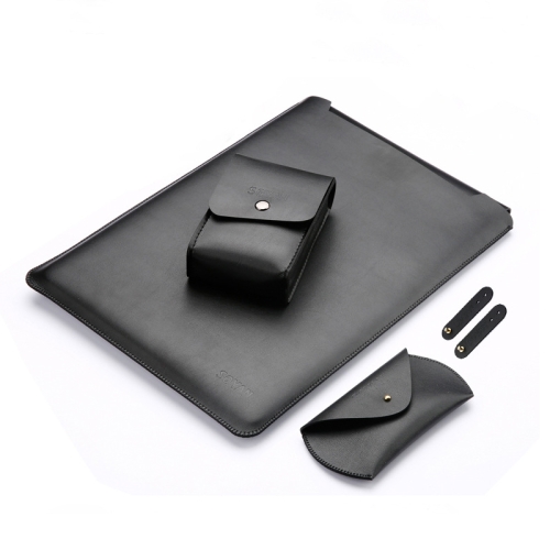 

4 in 1 Laptop Microfiber Leather Inner Bag + Power Bag + Mouse Storage Bag + 2 Winders for MacBook 12 inch(Black)