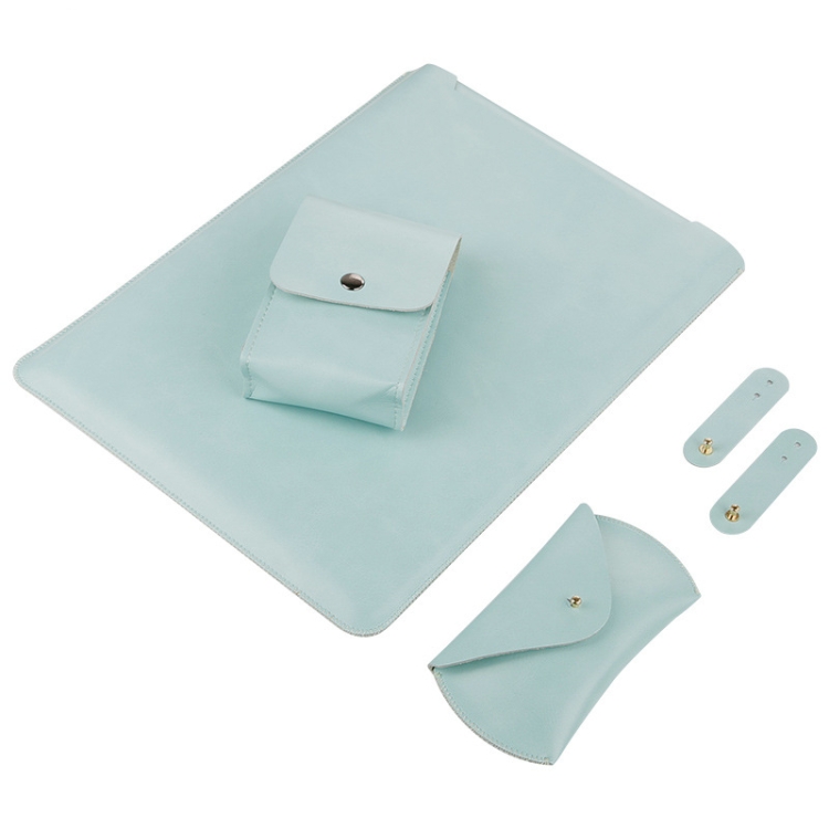 

4 in 1 Laptop Microfiber Leather Inner Bag + Power Bag + Mouse Storage Bag + 2 Winders for MacBook 12 inch(Green)