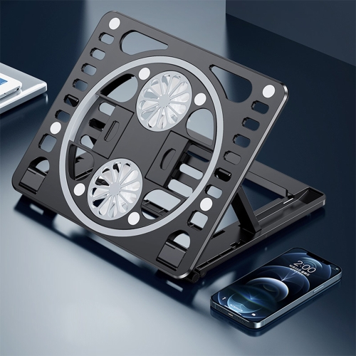 

R-JUST HZ01 Universal Foldable Height Adjustable Dual Fan Cooling Laptop Stand(Black)