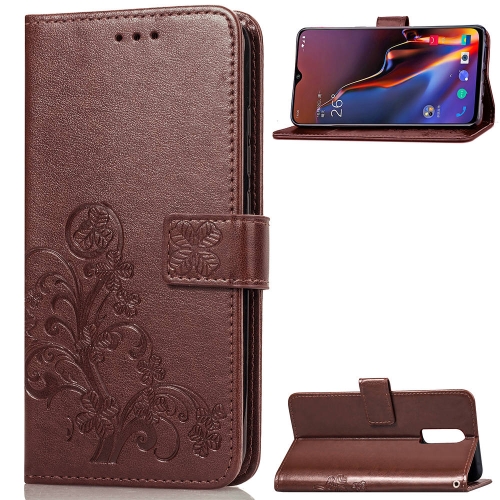 

Lucky Clover Pressed Flowers Pattern Leather Case for OnePlus 6T, with Holder & Card Slots & Wallet & Hand Strap (Brown)