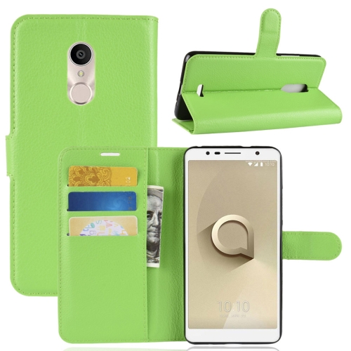 

For Alcatel 3C Litchi Texture Horizontal Flip Leather Case with Wallet & Holder & Card Slots(Green)