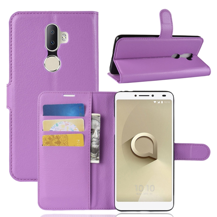 

Litchi Texture Horizontal Flip Leather Case for Alcatel 3V, with Wallet & Holder & Card Slots (Purple)