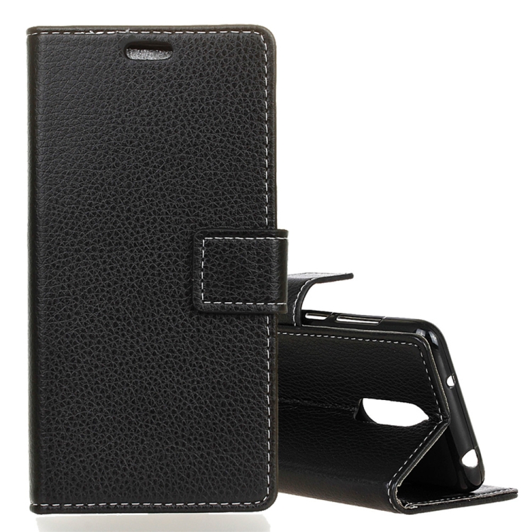 

Litchi Texture Horizontal Flip Leather Case for Alcatel 5, with Holder & Card Slots & Photo Frame (Black)