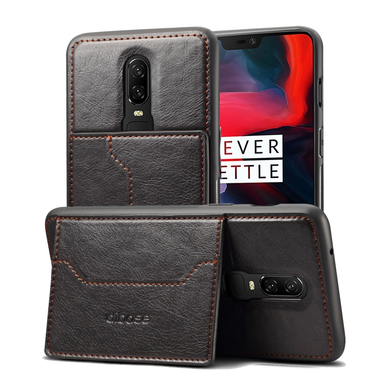 

Dibase TPU + PC + PU Crazy Horse Texture Leather Case for OnePlus 6, with Holder & Card Slots (Black)
