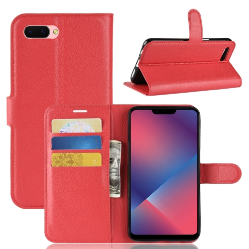 

Litchi Texture Horizontal Flip Leather Case for OPPO A5, with Wallet & Holder & Card Slots (Red)