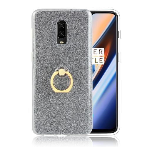 

Glittery Powder Shockproof TPU Protective Case for OnePlus 6T, with 360 Degree Rotation Ring Holder (Black)