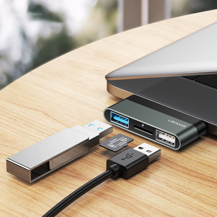 

USAMS US-SJ463 USB-C to 2 USB 3.0 / TF HUB Mini Converter