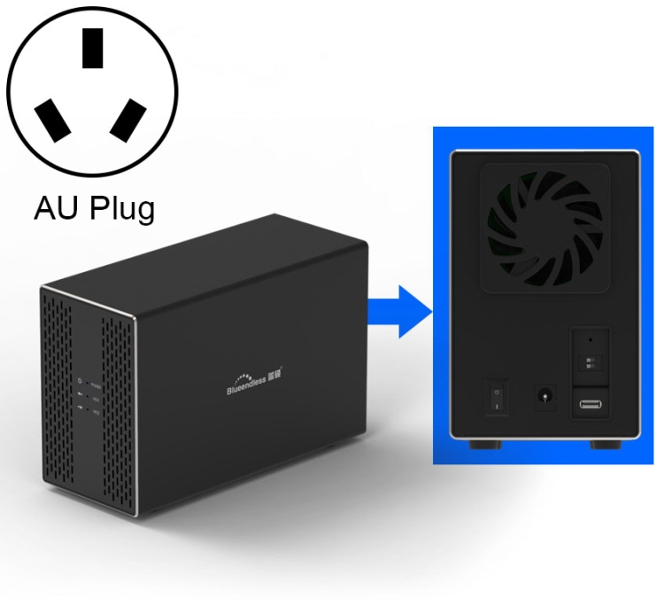 

Blueendless Type-C / USB-C Interface 3.5 inch 2 Bay RAID Combination Array HDD External Enclosure (AU Plug)