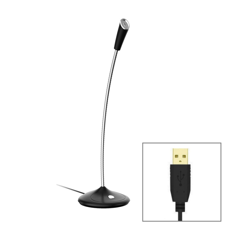 

BK Desktop Gooseneck Adjustable USB Wired Audio Microphone, Built-in Sound Card, Compatible with PC / Mac for Live Broadcast, Show, KTV, etc.(Black)