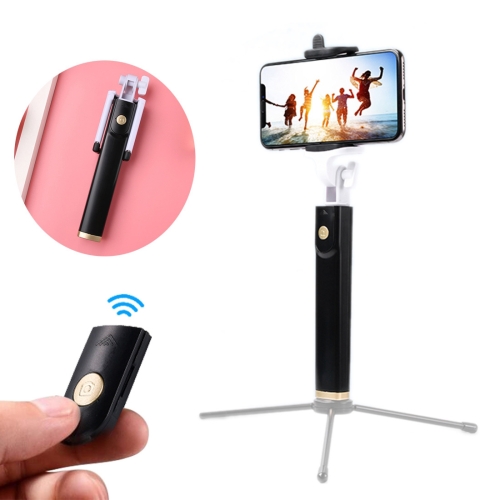 

K08 Portable Foldable Wireless Bluetooth Shutter Remote Selfie Stick for iPhone and Android Phones, Tripod is not Included(Black)