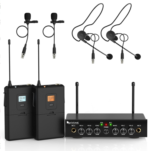 

FIFINE K038 UHF Wireless Microphone System with 2 Headsets & 2 Lapel Lavalier Microphone for Teaching Speech (Black)