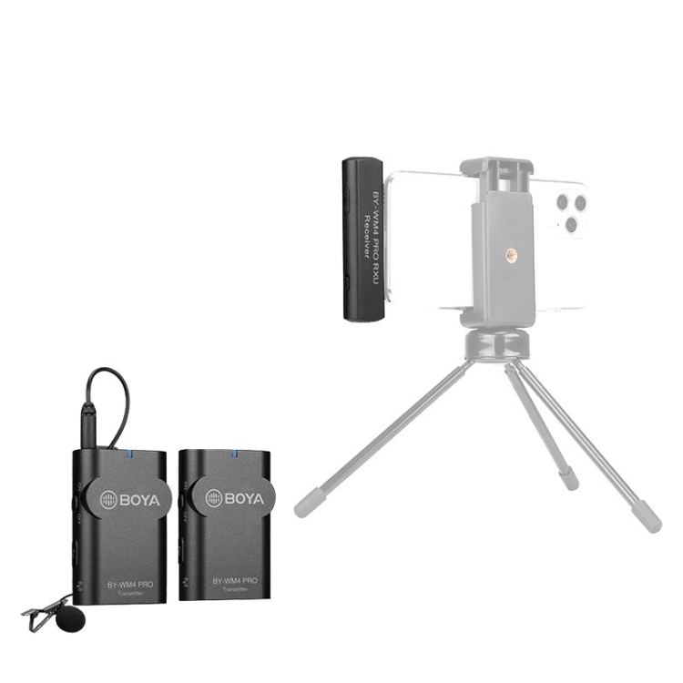 

BOYA BY-WM4 Pro K4 Dual-Channel 2.4G Wireless Lavalier Microphone System with 2 Transmitters and 8 Pin Receiver for Smartphones and Cameras