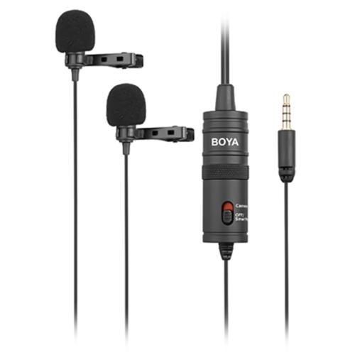 

BOYA BY-M1DM Universal 3.5mm Plug Dual Omni-directional Lavalier Microphone, Cable Length: 4m