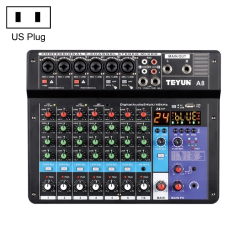 

TEYUN NA8 8-channel Small Mixing Console Mobile Phone Sound Card Live Broadcast Computer Recording Console Processor, US Plug(Black)