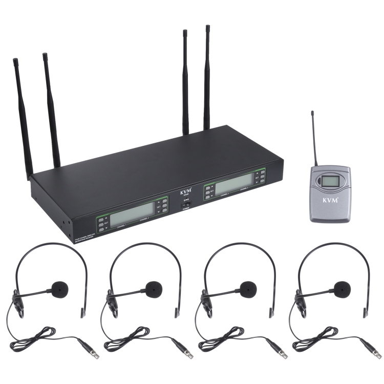 

KVM K640 UHF Professional Wireless Microphone System with 4 Headset Mic, 1 to 4, US Plug