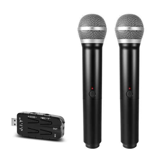 

J.I.Y 2 in 1 K Song Wireless Microphones for TV PC with Audio Card USB Receiver (Black)